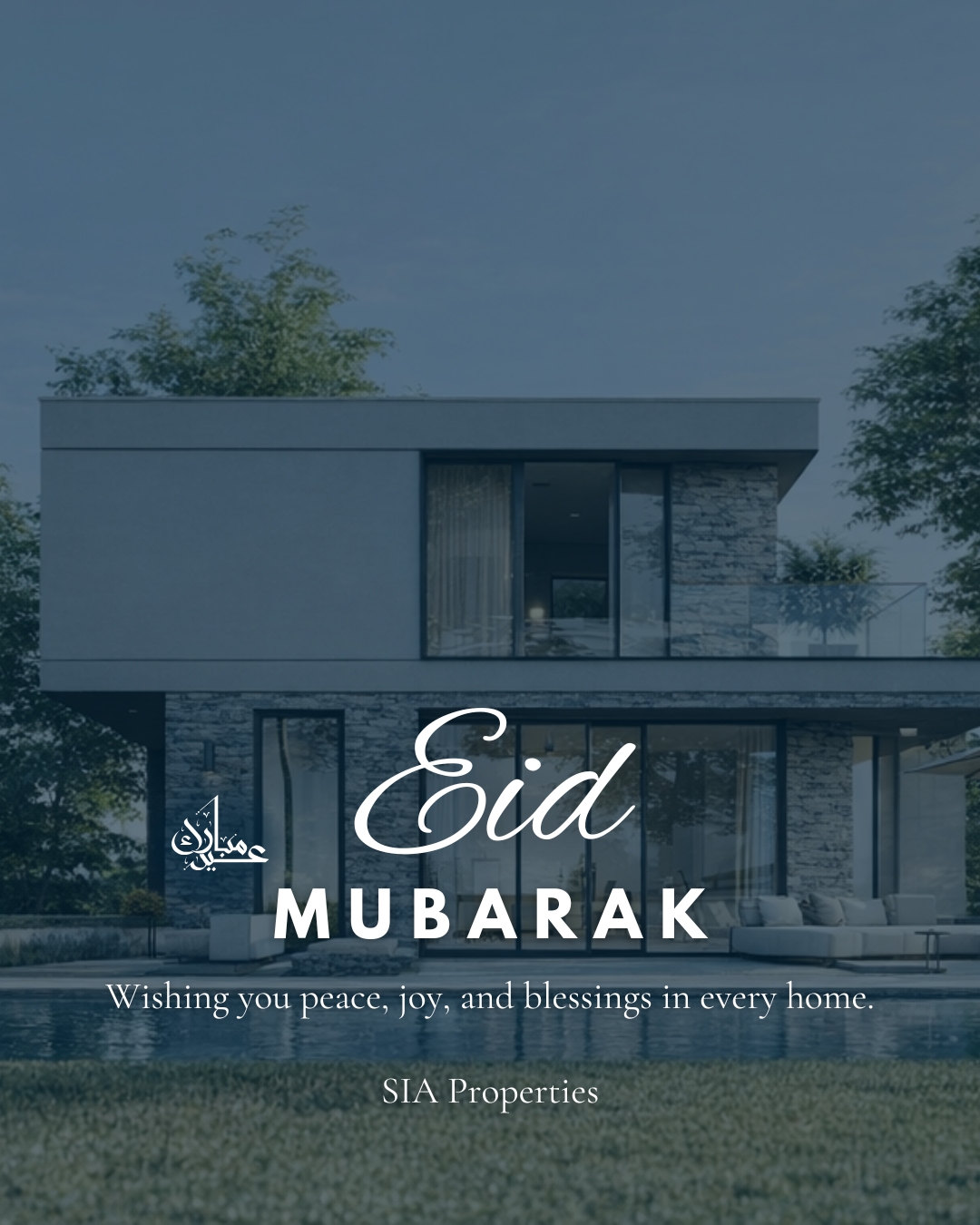 Eid Mubarak from SIA Properties festive real estate poster