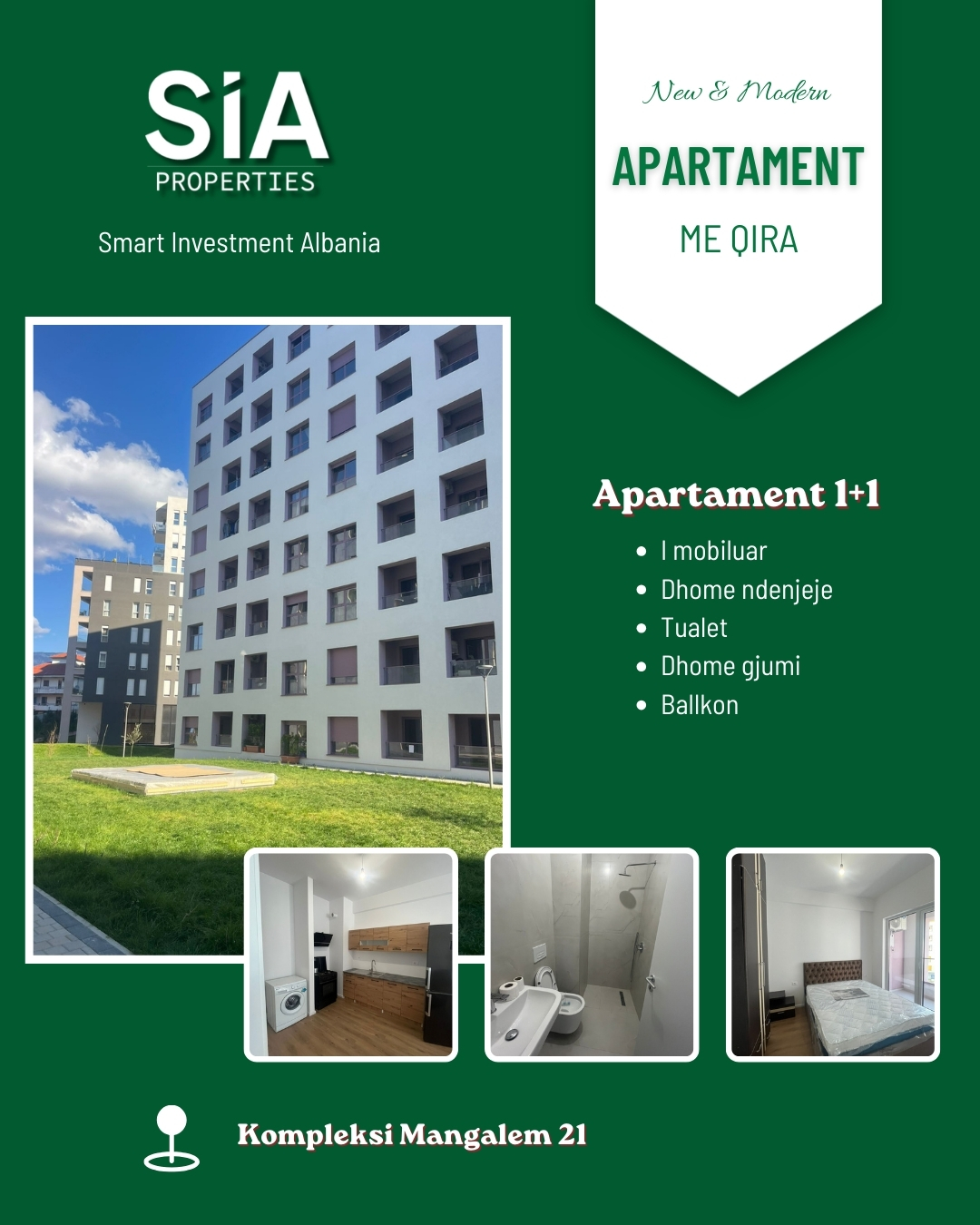Apartament 1+1 me Qira në Mangalem 21