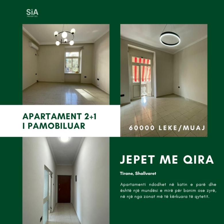 Apartament 2+1 me qira në Shallvaret, Tiranë