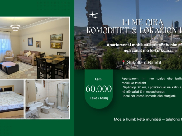 apartament 1+1 me qira te Shkolla e Baletit